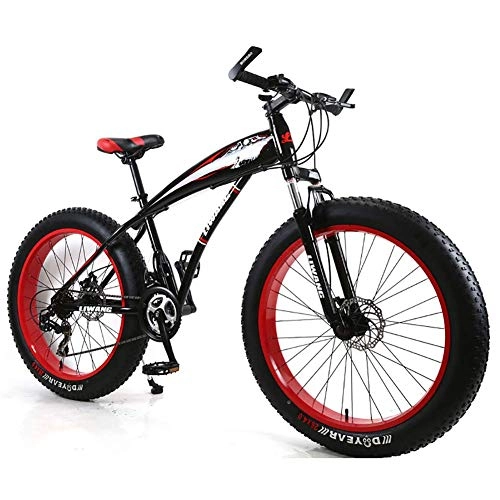 Fat Tyre Bike : Qj Mountain Bike 27 Speed Mens MTB Bike 24 inch Fat Tire Bicycle Snow Bike with Disc Brakes and Suspension Fork, Blackred