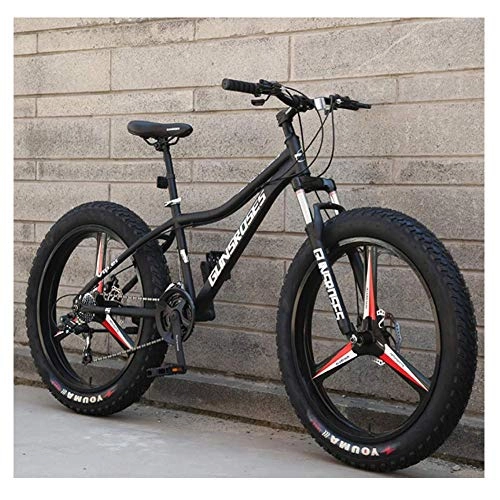Fat Tyre Bike : Qj Mountain Bikes, 26 Inch High-Carbon Steel Hardtail Mountain Bike, Fat Tire All Terrain Mountain Bike, Women Men's Anti-Slip Bikes, Black, 24Speed