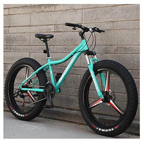 Fat Tyre Bike : Qj Mountain Bikes, 26 Inch High-Carbon Steel Hardtail Mountain Bike, Fat Tire All Terrain Mountain Bike, Women Men's Anti-Slip Bikes, Blue, 27Speed