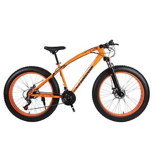Fat Tyre Bike : QLHQWE Beach bike, 26-inch 27-speed fat bike is easy to adapt to the road, snow, stone road, silt road and other complex roads, 165-185 people can use, orange, yellow, silver for your choice