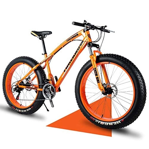 Fat Tyre Bike : QMMD 20-Inch / 24-Inch / 26-Inch Mountain Bikes, Hardtail Mountain Bike, Kids / Adult High-carbon Steel Mountain Trail Bike, Front Suspension All Terrain Mountain Bike, 24 inches Orange, 24 speed