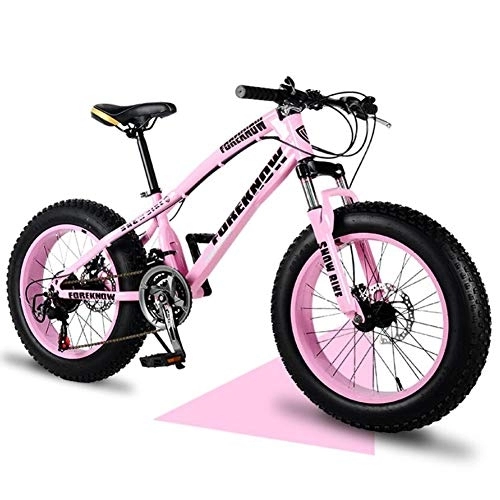 Fat Tyre Bike : QMMD 20-Inch / 24-Inch / 26-Inch Mountain Bikes, Hardtail Mountain Bike, Kids / Adult High-carbon Steel Mountain Trail Bike, Front Suspension All Terrain Mountain Bike, 26 inches Pink, 7 speed