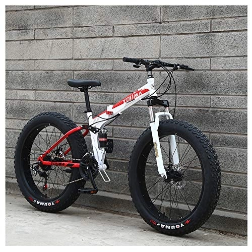 Fat Tyre Bike : QMMD 20-Inch Mountain Bikes, Adult Dual Suspension Bicycle, 7-21-24-27-Speeds Derailleur, Men's High-carbon Steel Anti-Slip Bikes, Fat Tire All Terrain Mountain Bike, D Spokes, 24 speed