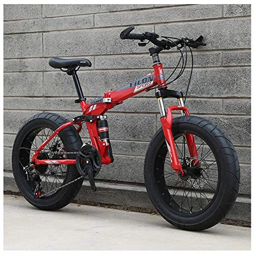 Fat Tyre Bike : QMMD 20-Inch Mountain Bikes, Kids Folding Bicycle, Fat Tire Anti-Slip Bikes, 21-24-27-Speed Drivetrain Dual-Suspension Mountain Bike, Dual Disc Brake Bike, A Spokes, 24 speed