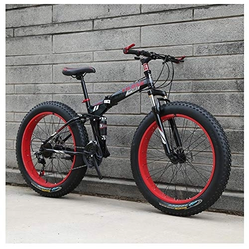 Fat Tyre Bike : QMMD 24-Inch Mountain Bikes, Adult Foldable Frame Bicycle, Dual Disc Brake Fat Tire Mountain Trail Bike, 21-24-27-Speed Dual Suspension All Terrain Mountain Bike, C Spokes, 24 speed