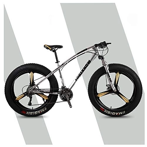 Fat Tyre Bike : QMMD 26-Inch Adult Mountain Bikes, Hardtail Mountain Bike, Fat Tire High-carbon Steel Anti-Slip Bikes, Front Suspension, 7-21-24-27-Speed All Terrain Mountain Bike, gray 3 Spokes, 27 speed