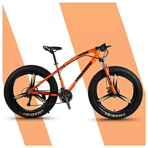 Fat Tyre Bike : QMMD 26-Inch Adult Mountain Bikes, Hardtail Mountain Bike, Fat Tire High-carbon Steel Anti-Slip Bikes, Front Suspension, 7-21-24-27-Speed All Terrain Mountain Bike, Orange 3 Spokes, 21 speed