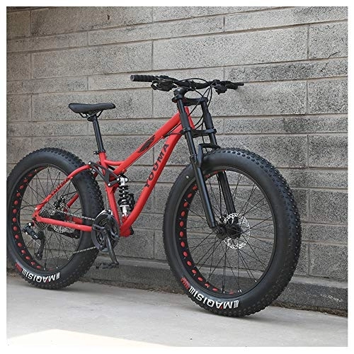 Fat Tyre Bike : QMMD 26-Inch Mountain Bikes, Adult 21-24-27-Speed Dual Suspension Bicycle, Mens Dual Disc Brake Mountain Bicycle, High-carbon Steel Anti-Slip Fat Tire Bikes, D Spokes, 24 speed