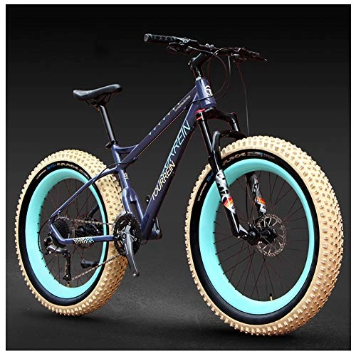 Fat Tyre Bike : QMMD 26-Inch Mountain Bikes, Adult Fat Tire Hardtail Mountain Bike, 27-Speed Mountain Trail Bike, Aluminum Frame, Men's All Terrain Mountain Bike, 26Inch blue Spokes, 27 speed