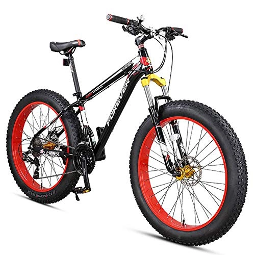 Fat Tyre Bike : QMMD 27-Speed Mountain Bikes, Adult 26-Inch Fat Tire Mountain Bicycle, Aluminum Frame Hardtail Mountain Bike, Dual Disc Brake, Front Suspension Mountain Trail Bike, 26Inch Red, 27 speed