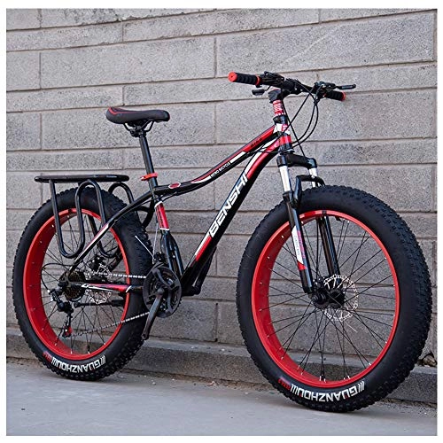 Fat Tyre Bike : QMMD Adult Mountain Bikes, 26-Inch Fat Tire Mountain Trail Bike, 7-21-24-27-Speed Hardtail Mountain Bike, High-carbon Steel, Womens / Mens All Terrain Mountain Bikem, E Spokes, 24 speed