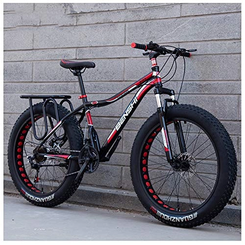 Fat Tyre Bike : QMMD Adult Mountain Bikes, 26-Inch Fat Tire Mountain Trail Bike, 7-21-24-27-Speed Hardtail Mountain Bike, High-carbon Steel, Womens / Mens All Terrain Mountain Bikem, F Spokes, 21 speed