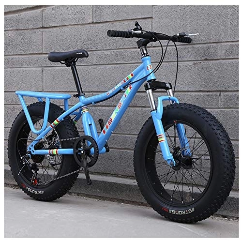 Fat Tyre Bike : QMMD Kids Mountain Bikes, 20-Inch Fat Tire Bicycle, Boys / girls Hardtail Mountain Bike, High-carbon Steel, Mountain Trail Bike, All Terrain Mountain Bike, blue Spokes, 27 speed