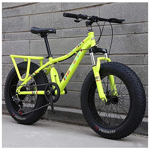 Fat Tyre Bike : QMMD Kids Mountain Bikes, 20-Inch Fat Tire Bicycle, Boys / girls Hardtail Mountain Bike, High-carbon Steel, Mountain Trail Bike, All Terrain Mountain Bike, yellow Spokes, 21 speed