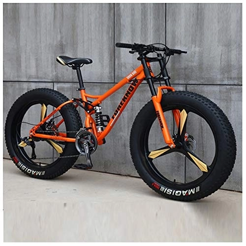 Fat Tyre Bike : QMMD Men's Mountain Bikes, 26-Inch Mountain Trail Bike, High-carbon Steel Dual-Suspension Mountain Bike, Adult All Terrain Mountain Bike, Fat Tire Anti-Slip Bikes, Orang 3 Spoke, 21 speed