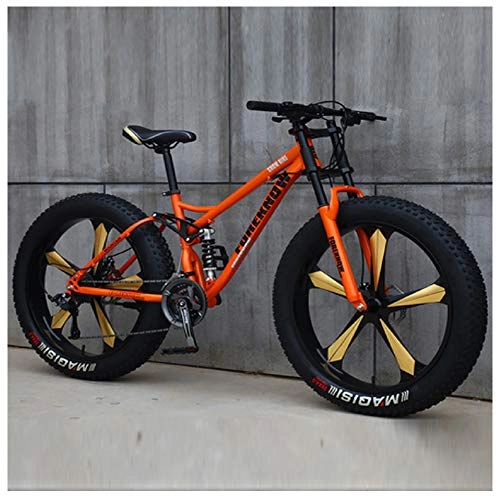 Fat Tyre Bike : QMMD Men's Mountain Bikes, 26-Inch Mountain Trail Bike, High-carbon Steel Dual-Suspension Mountain Bike, Adult All Terrain Mountain Bike, Fat Tire Anti-Slip Bikes, Orange 5 Spoke, 27 speed