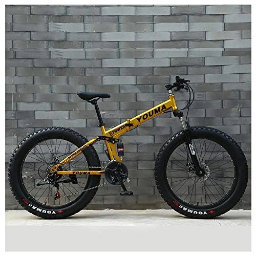 Fat Tyre Bike : QMMD Mountain Bikes, Adult 24-Inch Bicycle, Dual-Suspension Fat Tire Mountain Trail Bike, 7-21-24-27-Speed Anti-Slip Bikes, High-carbon Steel Bicycle, H Spokes, 21 speed