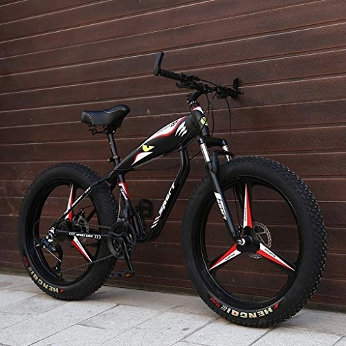Fat Tyre Bike : QXX 26 Inch Hardtail Mountain Bike, Adult Fat Tire Mountain Bicycle, Mechanical Disc Brakes, Front Suspension Men Womens Bikes (Color : Black 3 Spokes, Size : 24 Speed)