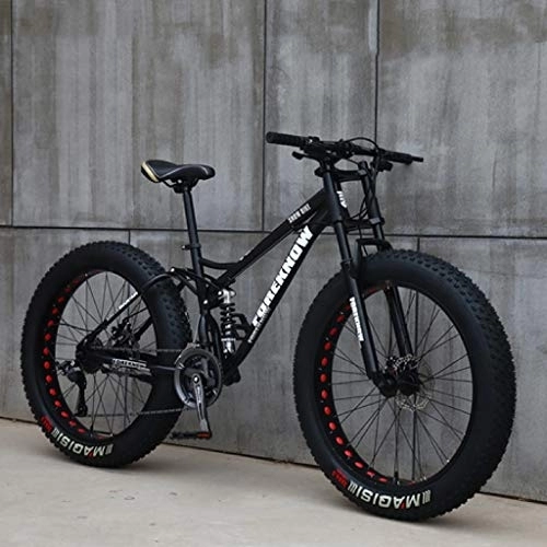 Fat Tyre Bike : QXX Adult Mountain Bikes, 24 Inch Fat Tire Hardtail Mountain Bike, Dual Suspension Frame and Suspension Fork All Terrain Mountain Bike (Color : Black, Size : 21 Speed)