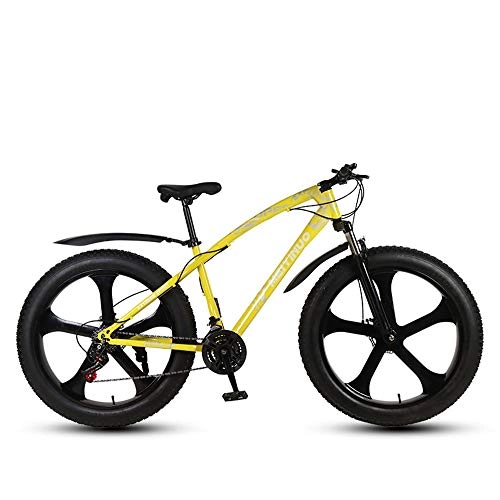 Fat Tyre Bike : QYL 26 * 17 Inches Fat Bike Off-Road Beach Snow Bike 27 Speed Speed Mountain Bike 4.0 Wide Tire Adult Outdoor Riding, YELLOW 3