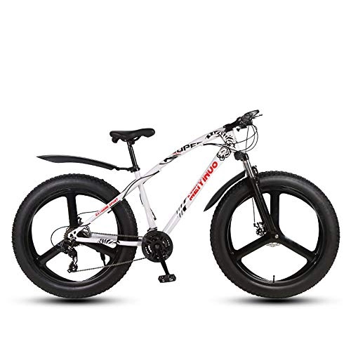 Fat Tyre Bike : QYL 26 Inch 27 Speed Adult Mountain Snowmobile Bike, Double Disc Brake Bikes, Upgrade High-Carbon Steel Bold Frame, Aluminum Alloy Wheels, white 2