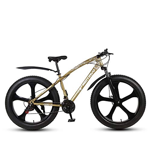 Fat Tyre Bike : QYL 26" Mountain Bikes 27 Speed Bicycle, Adult Fat Tire Mountain Trail Bike, Snow Bike, High-Carbon Steel Frame Dual Full Suspension Dual Disc Brake, GOLD 3