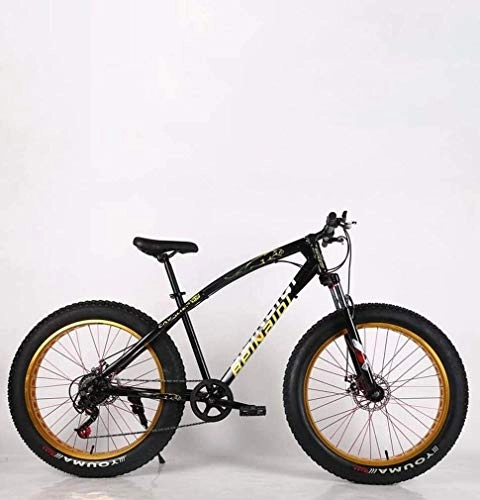 Fat Tyre Bike : QZ 24 Inch Adult Fat Tire Mountain Bike, Double Disc Brake Snow Bicycle, High-Carbon Steel Frame Cruiser Bikes Mens, Aluminum Alloy Rims Wheels Beach Bicycles (Color : Black, Size : 27 speed)