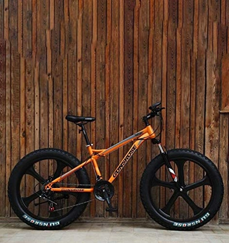 Fat Tyre Bike : QZ 26 Inch Magnesium Alloy Integrated Wheels Fat Tire Adult Mountain Bike Double Disc Brake / High-Carbon Steel Frame Cruiser Bikes, Beach Snowmobile Bicycle (Color : Orange, Size : 21 speed)