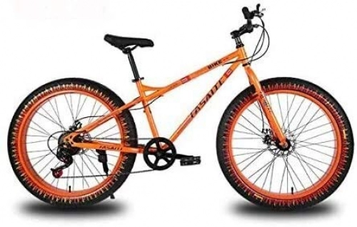 Fat Tyre Bike : QZ 26 Inch Mountain Bike for Adults, Dual Disc Brake Fat Tire Mountain Trail Bicycle, Hardtail Mountain Bike, High-Carbon Steel Frame (Color : Orange, Size : 27 speed)