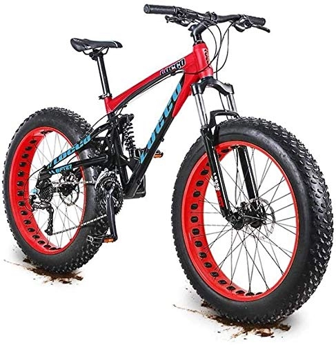 Fat Tyre Bike : QZ Adult Fat Tire Mountain Bike, 27 Speed Aluminum Alloy Off-Road Snow Bikes, Oil Pressure Double Disc Brake Beach Cruiser Bicycle, 26 Inch Wheels (Color : Red)