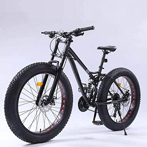 Fat Tyre Bike : QZ Adult Fat Tire Mountain Bike, Full Suspension Off-Road Snow Bikes, Double Disc Brake Beach Cruiser Bicycle, Student Highway Bicycles, 26 Inch Wheels (Color : Black, Size : 27 speed)