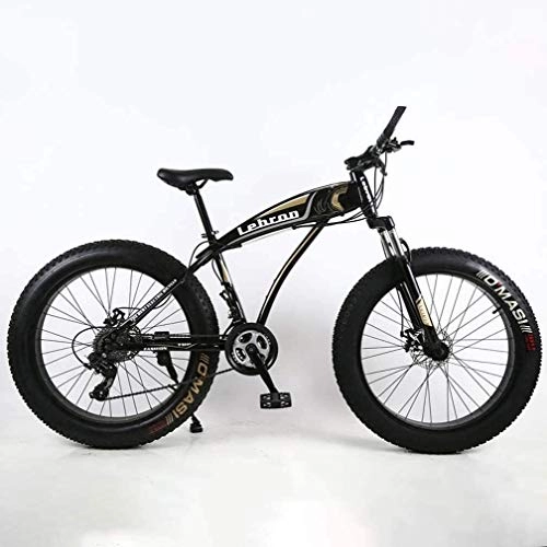 Fat Tyre Bike : QZ Fat Tire Adult Mountain Bike, Lightweight High-Carbon Steel Frame Cruiser Bikes Beach Snowmobile Mens Bicycle Double Disc Brake 26 Inch Wheels (Color : Black, Size : 21 speed)