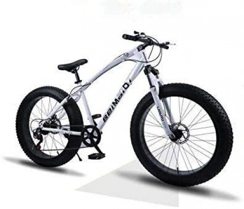 Fat Tyre Bike : QZ Hardtail Mountain Bikes, Dual Disc Brake Fat Tire Cruiser Bike, High-Carbon Steel Frame, Adjustable Seat Bicycle, Size:26 inch 21 speed (Color : White, Size : 26 inch 24 speed)