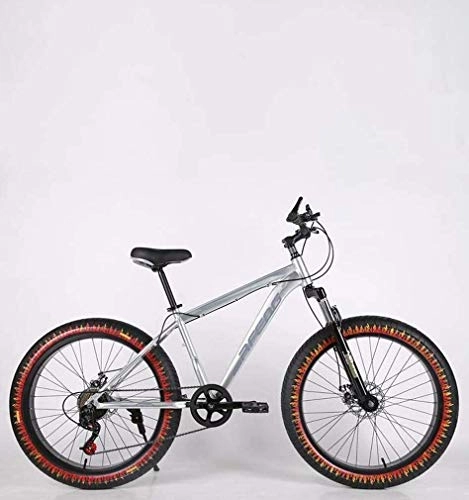 Fat Tyre Bike : QZ Mens Adult Fat Tire Mountain Bike, Double Disc Brake Beach Snow Bicycle, High-Carbon Steel Frame Cruiser Bikes, 26 Inch Flame Wheels (Color : B, Size : 24 speed)