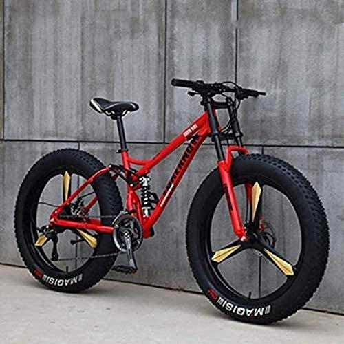 Fat Tyre Bike : QZ Mountain Bikes, 4.0 Fat Tire Hardtail Mountain Bike, Dual Suspension Frame And Suspension Fork All Terrain Mountain Bike (Color : Red, Size : 24 speed)