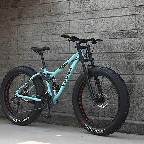 Fat Tyre Bike : RNNTK Mountain Bike, Adult Boy Girl Fat Bike Mountain Off-road Vehicles, Double Disc Brake Bicycle, High Carbon Steel Frame, Anti-slip Bike Green -21 Speed -26 Inches