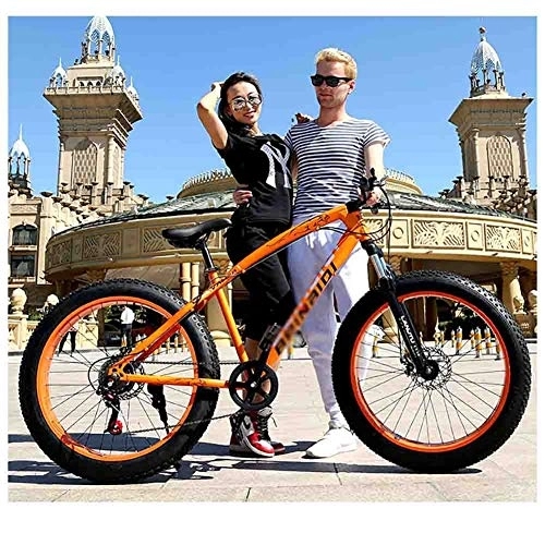 Fat Tyre Bike : Road Bikes Bicycle Mountain Bike MTB Adult Beach Snowmobile Bicycles For Men And Women 24IN Wheels Adjustable Speed Double Disc Brake Off-road Bike (Color : Orange, Size : 27 speed)