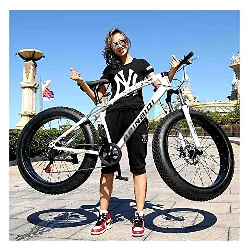 Fat Tyre Bike : Road Bikes Bicycle Mountain Bike MTB Adult Beach Snowmobile Bicycles For Men And Women 24IN Wheels Adjustable Speed Double Disc Brake Off-road Bike (Color : White, Size : 7 speed)