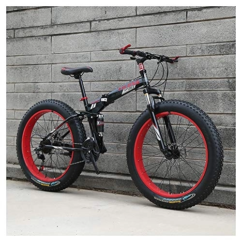 Fat Tyre Bike : Road Bikes Fat Tire Bike Folding Bicycle Adult Road Bikes Beach Snowmobile Bicycles For Men Women Off-road Bike (Color : Red, Size : 24in)