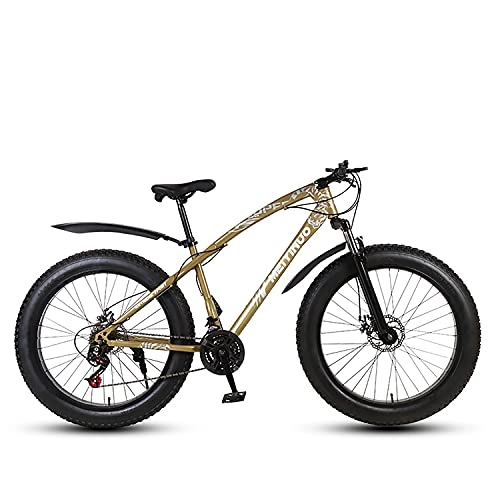 Fat Tyre Bike : Sanhai 27-speed mountain bike tire 26 inches wide light mountain bike suspension fork double disc suitable for snow, Gold, A