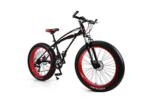 Fat Tyre Bike : SEESEE.U Mountain Bike Hardtail Mountain Bike 7 / 21 / 24 / 27 Speeds Mens MTB Bike 24 inch Fat Tire Road Bicycle Snow Bike Pedals with Disc Brakes and Suspension Fork, BlackRed, 27 Speed