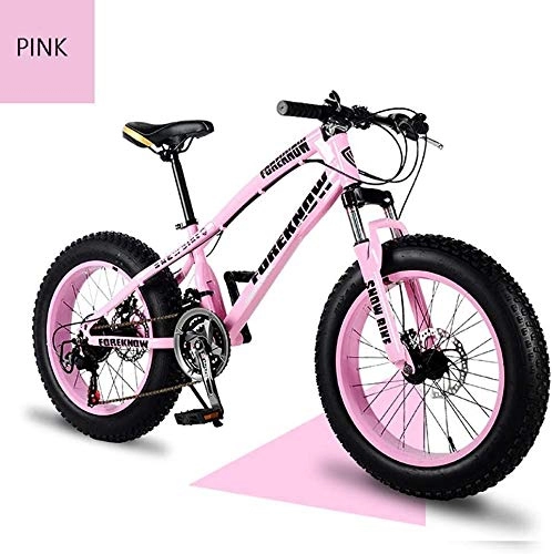 Fat Tyre Bike : Senior Rider- High Grade Style 'Snow Bike Cycle Fat Tyre, 26 / 24 Inch Double Disc Brake Mountain Snow Beach Fat Tire Variable Speed Bicycle, Pink, 24", Free Wall-mounted Hook 2 PCS