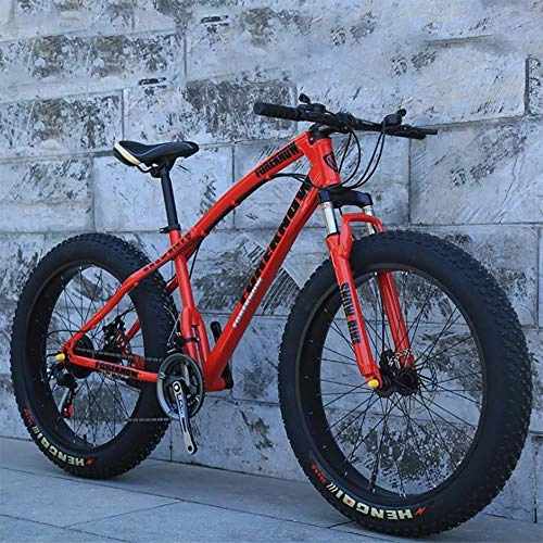 Fat Tyre Bike : Senior Rider- High Grade Style 'Snow Bike Cycle Fat Tyre, 26 / 24 Inch Double Disc Brake Mountain Snow Beach Fat Tire Variable Speed Bicycle, Red, 24", Free Wall-mounted Hook 2 PCS