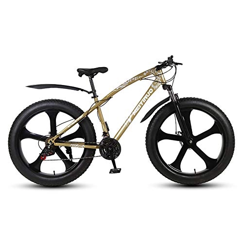 Fat Tyre Bike : Snow Bicycle 27 Speed Multipurpose All Terrain Mountain Bike Fat Tire 26 Inches Double Disc Brake High Carbon Steel Frame Beach Bikes, Gold, C