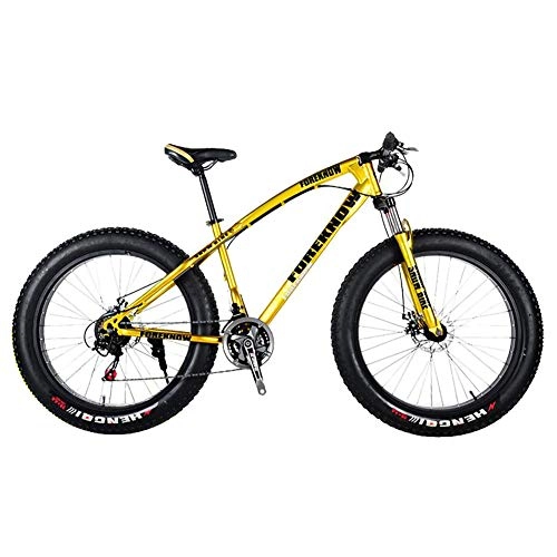 Fat Tyre Bike : Snow Bicycles 26 Inches All Terrain Mountain Bike Fat Tire 27 Speed Double Disc Brake Sandy City Bike, Gold