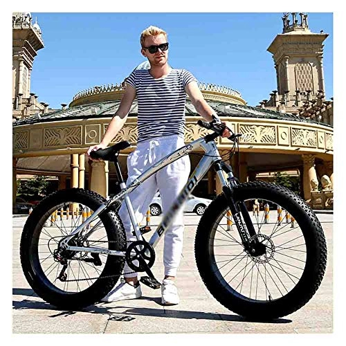 Fat Tyre Bike : SOAR Adult Mountain Bike Bicycle MTB Adult Beach Snowmobile Bicycles Mountain Bike For Men And Women 26IN Wheels Adjustable Speed Double Disc Brake (Color : Silver, Size : 24 speed)
