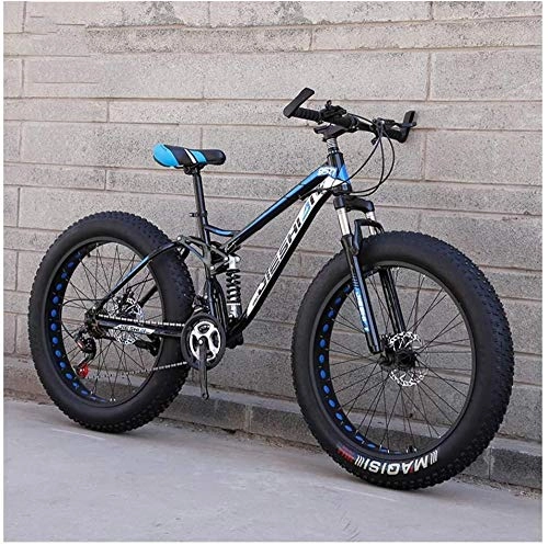 Fat Tyre Bike : SZZ0306 Outdoor Sports Commuter City Road Bike Mountain Adult Mountain Bikes Fat Tire Double Disc Brake Hardtail Mountain Big Wheels Bicycle High-Carbon Steel Frame New Blue 26 Inch 27 Speed Blu