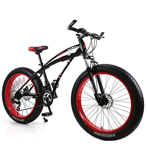 Fat Tyre Bike : Tbagem-Yjr Mountain Road Bicycle Cycling, Aluminum Alloy 24 Inch Shock Absorption Bike Sports Unisex (Color : Black red, Size : 7 Speed)