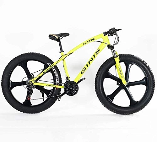 Fat Tyre Bike : Teens Mountain Bikes, 21-Speed 24 Inch Fat Tire Bicycle, High-carbon Steel Frame Hardtail Mountain Bike with Dual Disc Brake (Color : Yellow, Size : 5 Spoke)