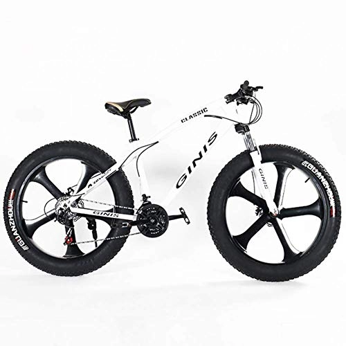 Fat Tyre Bike : Teens Mountain Bikes, 21-Speed 24 Inch Fat Tire Bicycle, High-Carbon Steel Frame Hardtail Mountain Bike with Dual Disc Brake Mountain Bikes